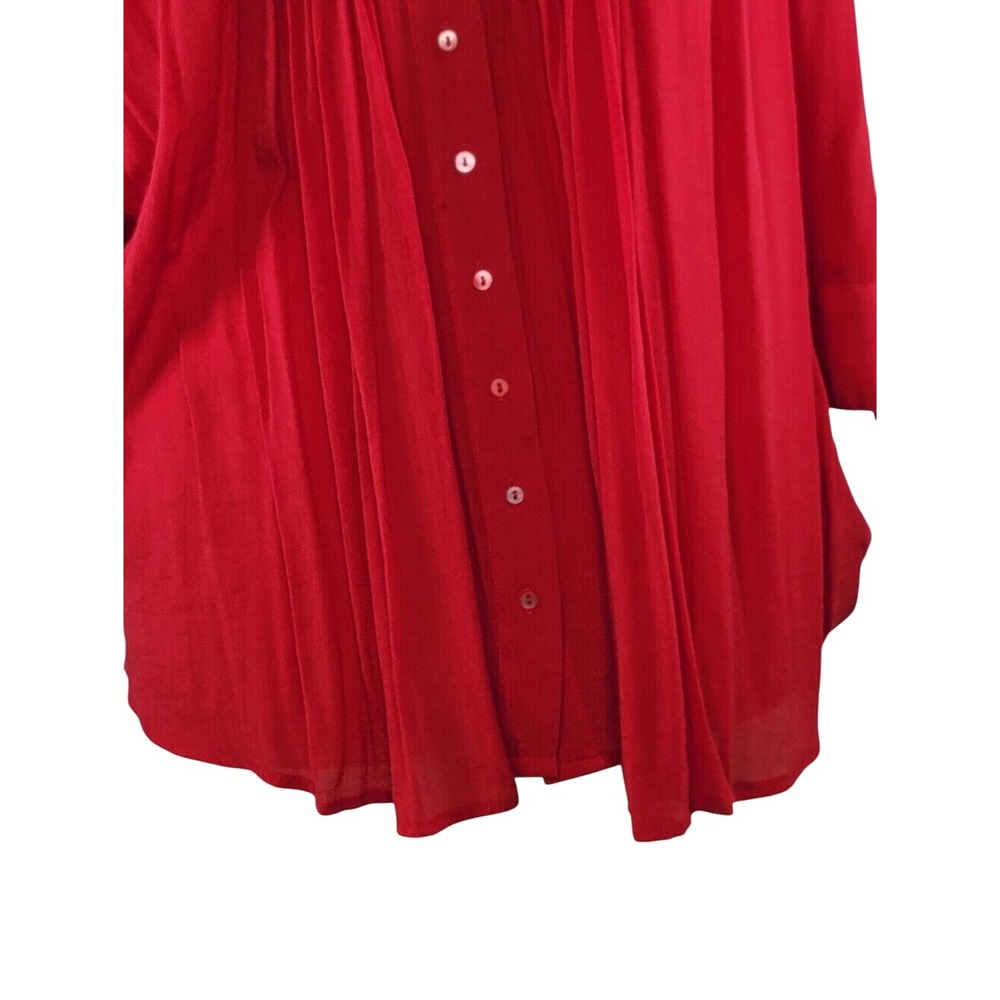 Alfani Red Pleated Button-Front Blouse - Picture 3 of 11